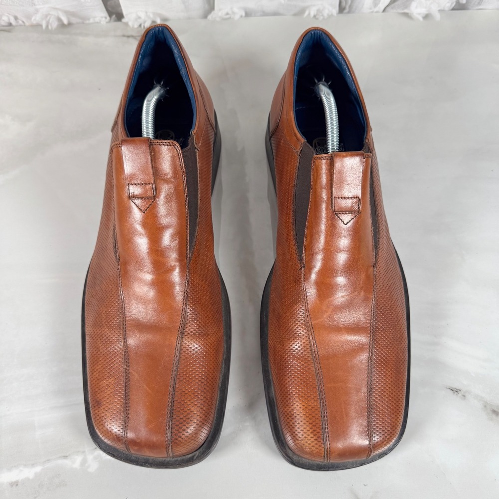 Vintage Bacco Bucci Brown Perforated Leather Dress Shoes Slip On Italian 13 D